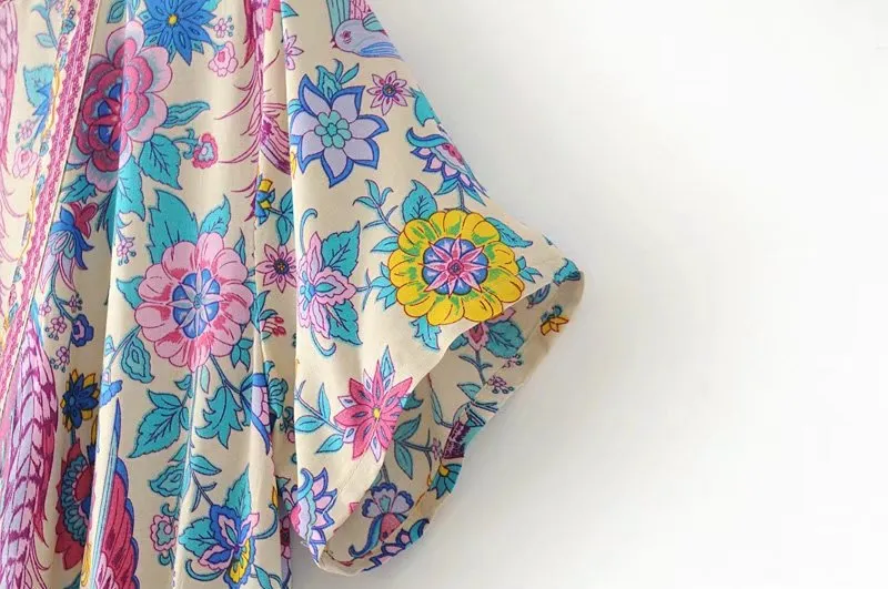 MARYANNE Peacock Floral Bohemian Mini Dress
