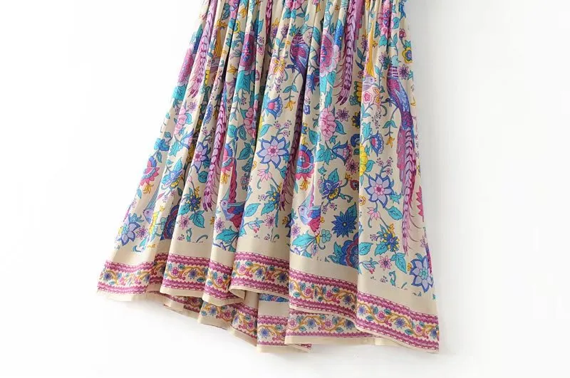 MARYANNE Peacock Floral Bohemian Mini Dress