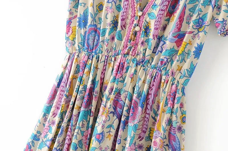 MARYANNE Peacock Floral Bohemian Mini Dress