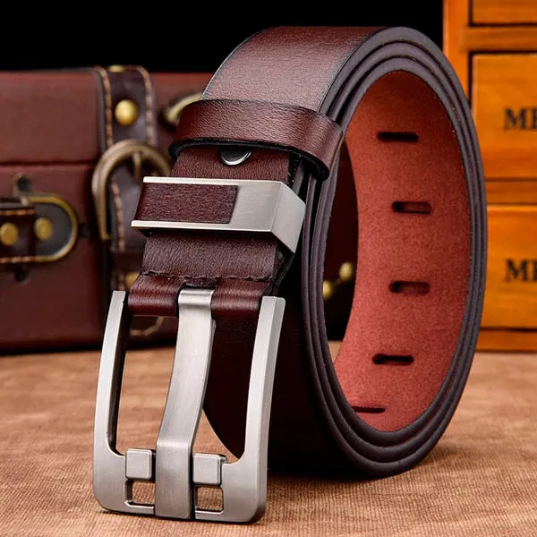 Men  genuine leather strap luxury pin buckle fancy vintage belt