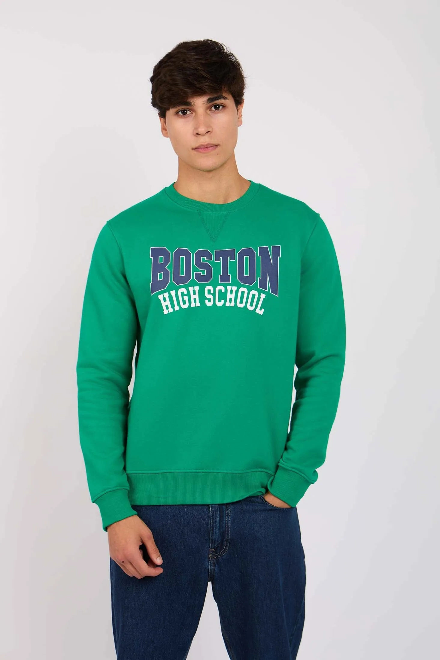 Men Regular Fit Front Printed Sweat Shirt Green
