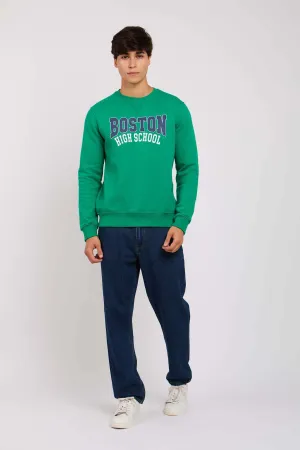 Men Regular Fit Front Printed Sweat Shirt Green