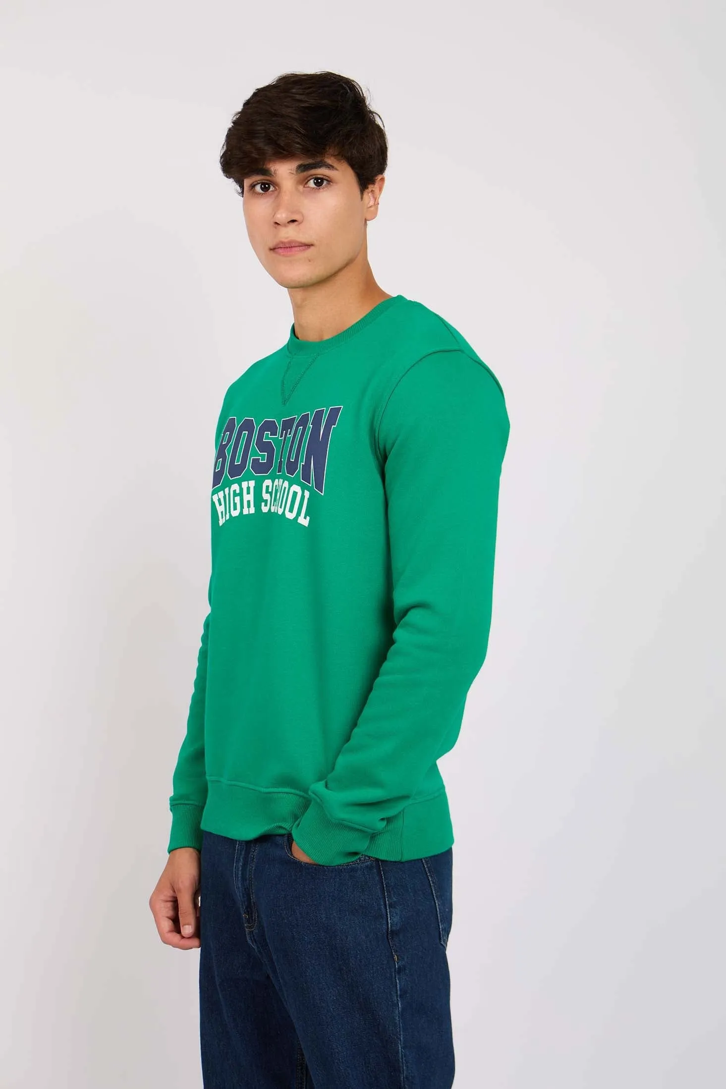 Men Regular Fit Front Printed Sweat Shirt Green