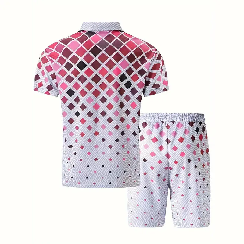 Men's Gradient Color Geometry Pattern 2 Pieces Outfits