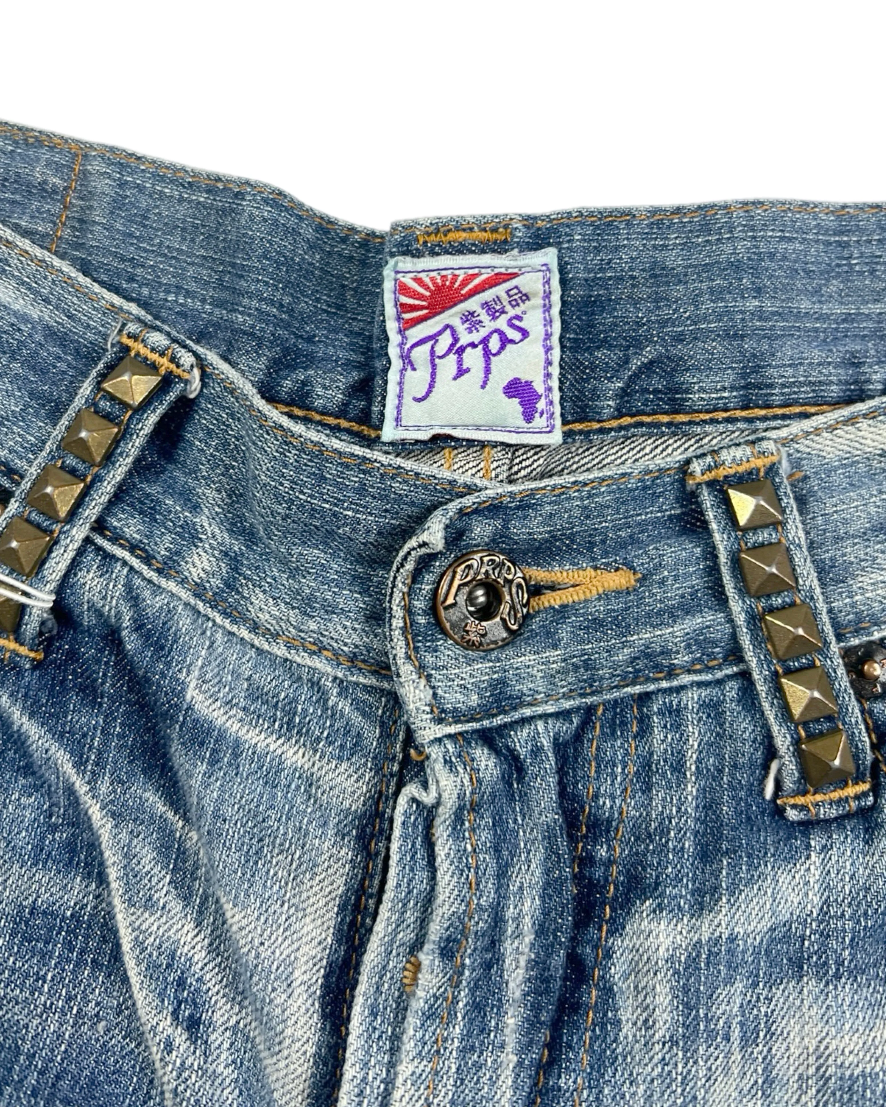 Mid 2000’s PRPS Studded Distressed Denim Shorts Made in Japan