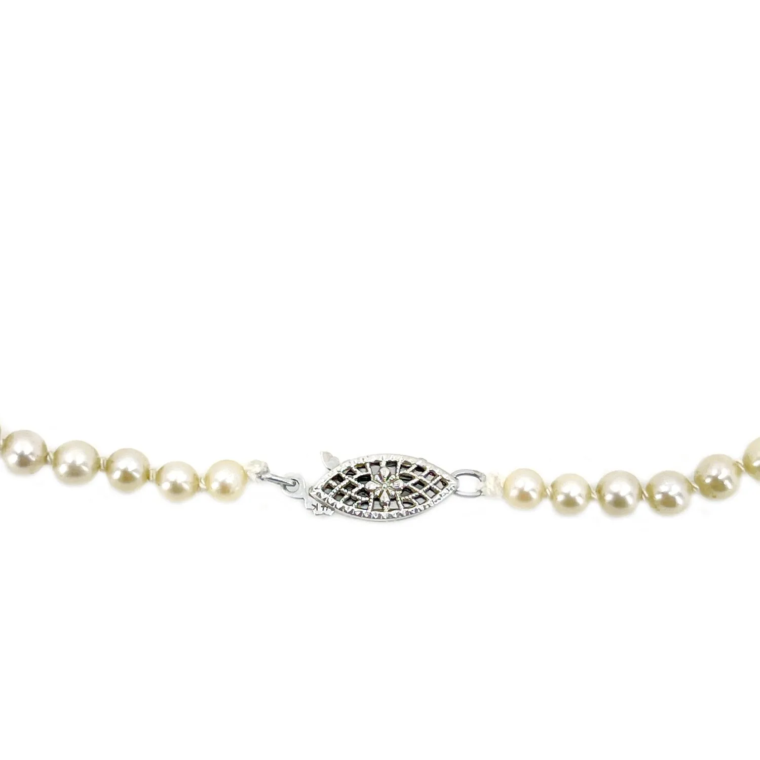 Mid-Century Modern Akoya Japanese Saltwater Cultured Pearl Graduated Necklace - 14K White Gold 19.50 Inch