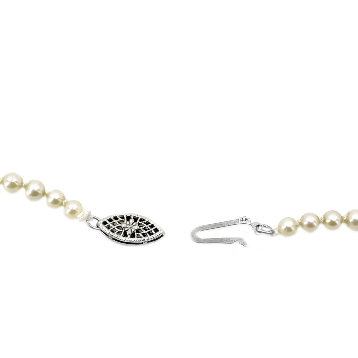 Mid-Century Modern Akoya Japanese Saltwater Cultured Pearl Graduated Necklace - 14K White Gold 19.50 Inch