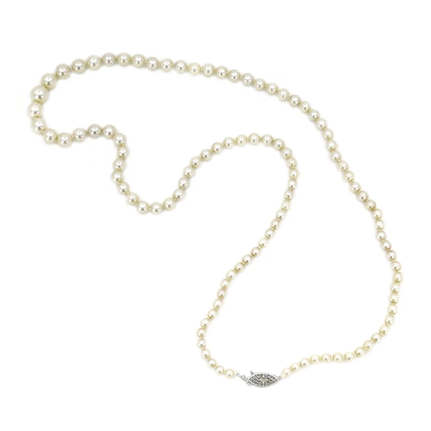 Mid-Century Modern Akoya Japanese Saltwater Cultured Pearl Graduated Necklace - 14K White Gold 19.50 Inch