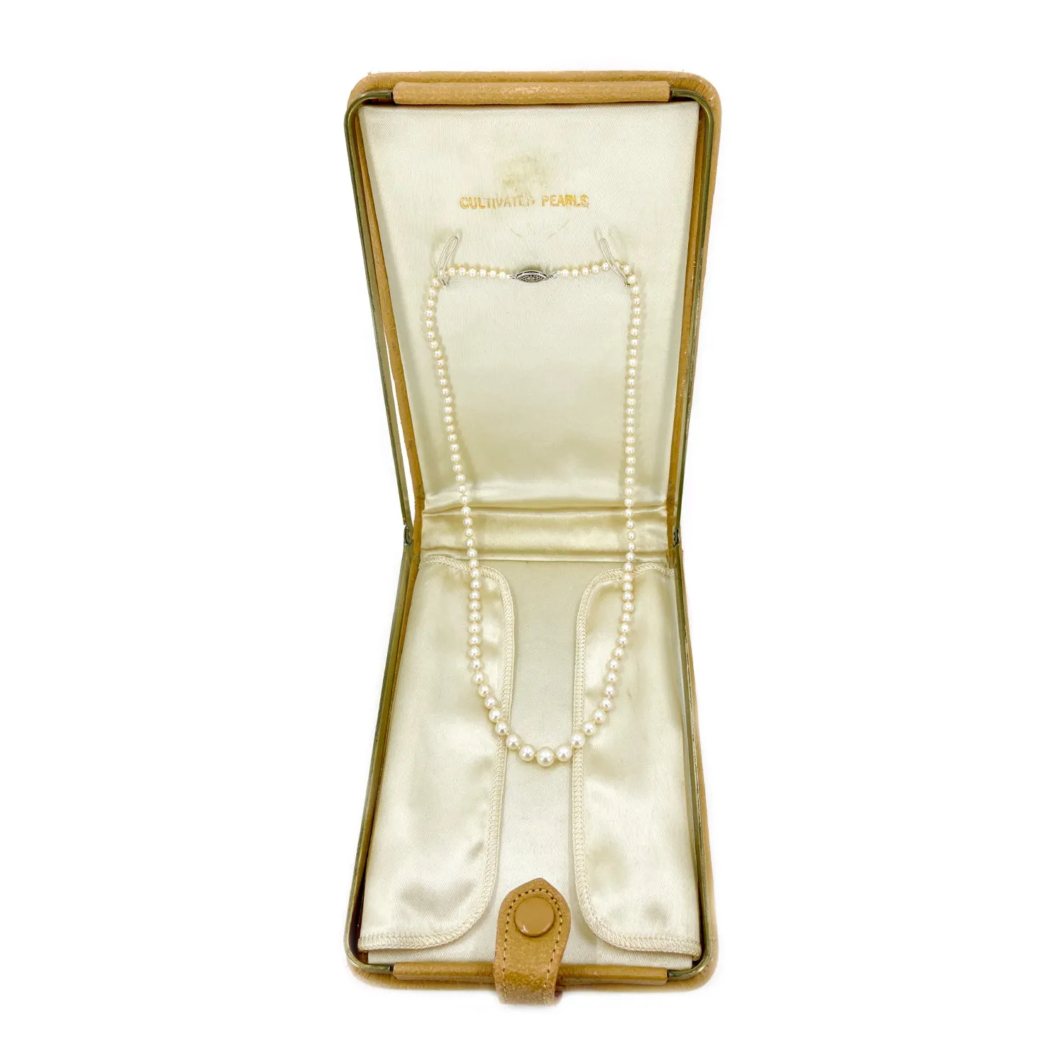 Mid-Century Modern Akoya Japanese Saltwater Cultured Pearl Graduated Necklace - 14K White Gold 19.50 Inch