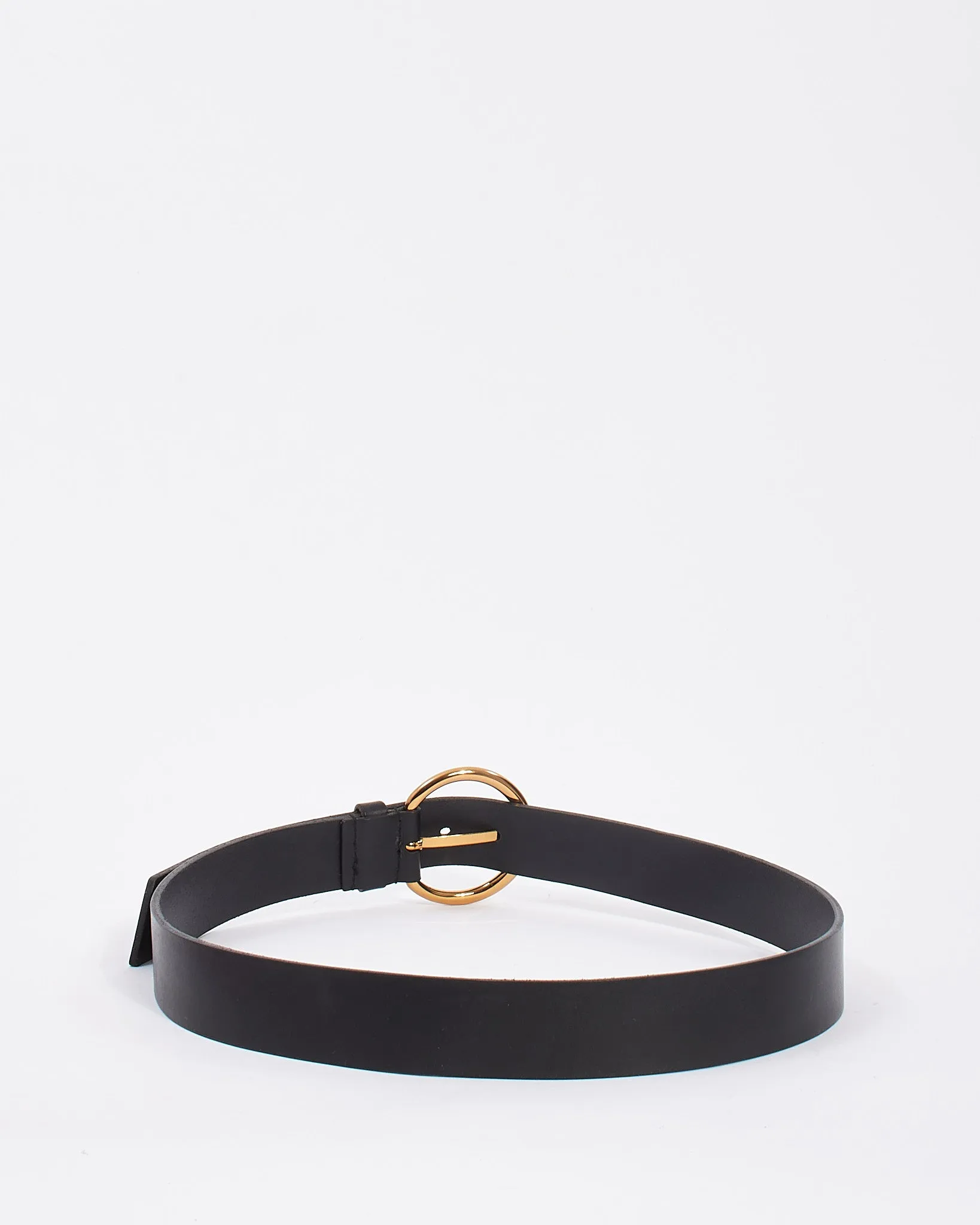 Miu Miu Vintage Black Leather Gold Round Logo Buckle Belt - 90/36