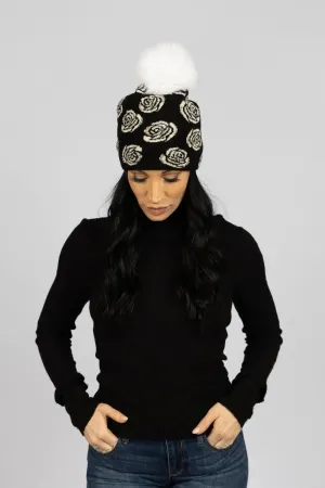 Mix Knit Hat with Rose Pattern and Studs