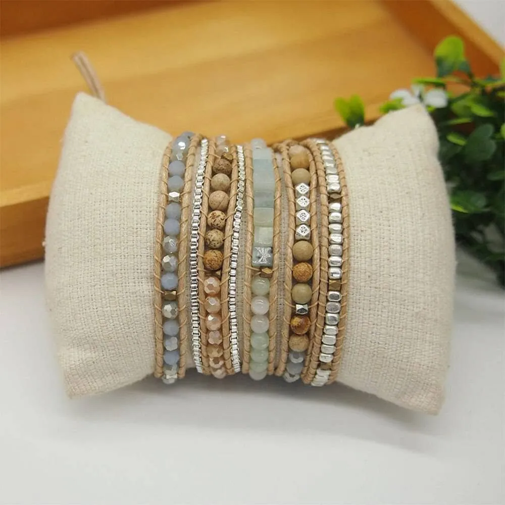 Mixed Amazonite 5 Wrap Bohemian Beadwork Bracelet