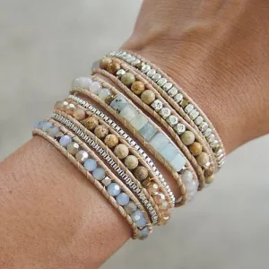 Mixed Amazonite 5 Wrap Bohemian Beadwork Bracelet