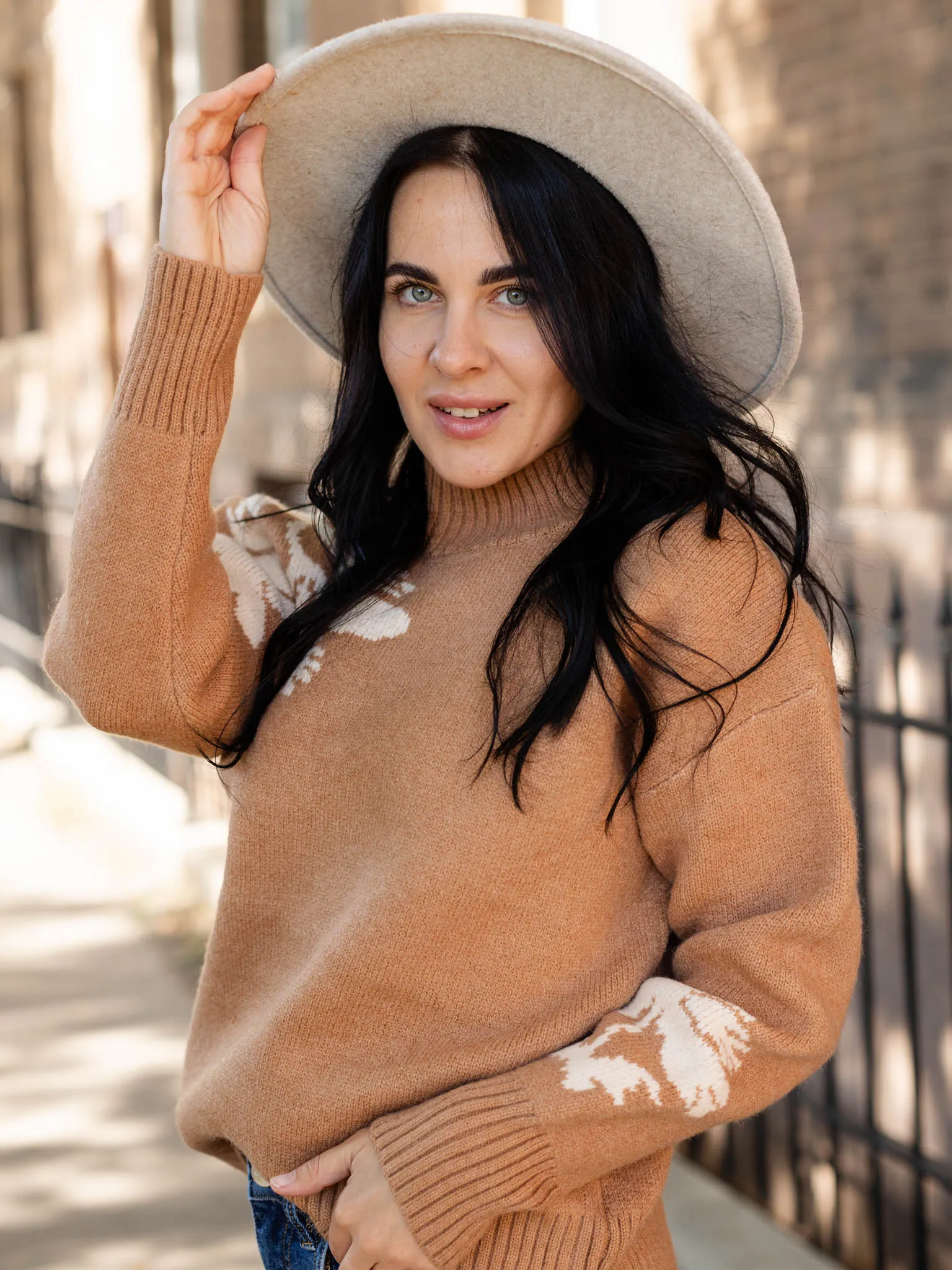 Mock Neck Floral Sweater