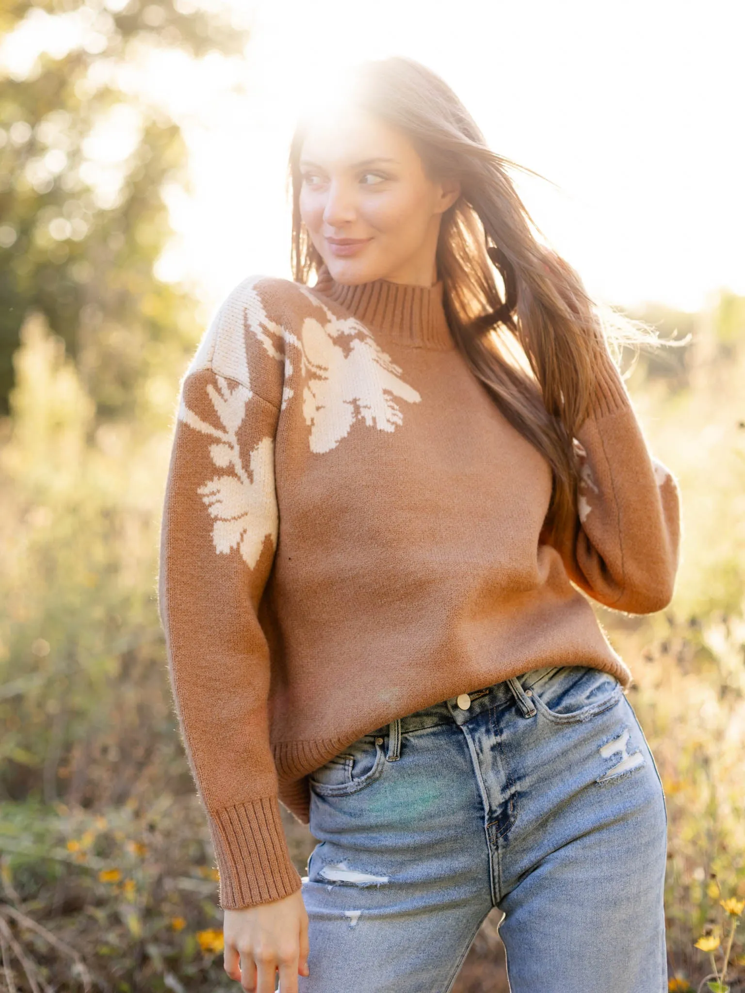 Mock Neck Floral Sweater