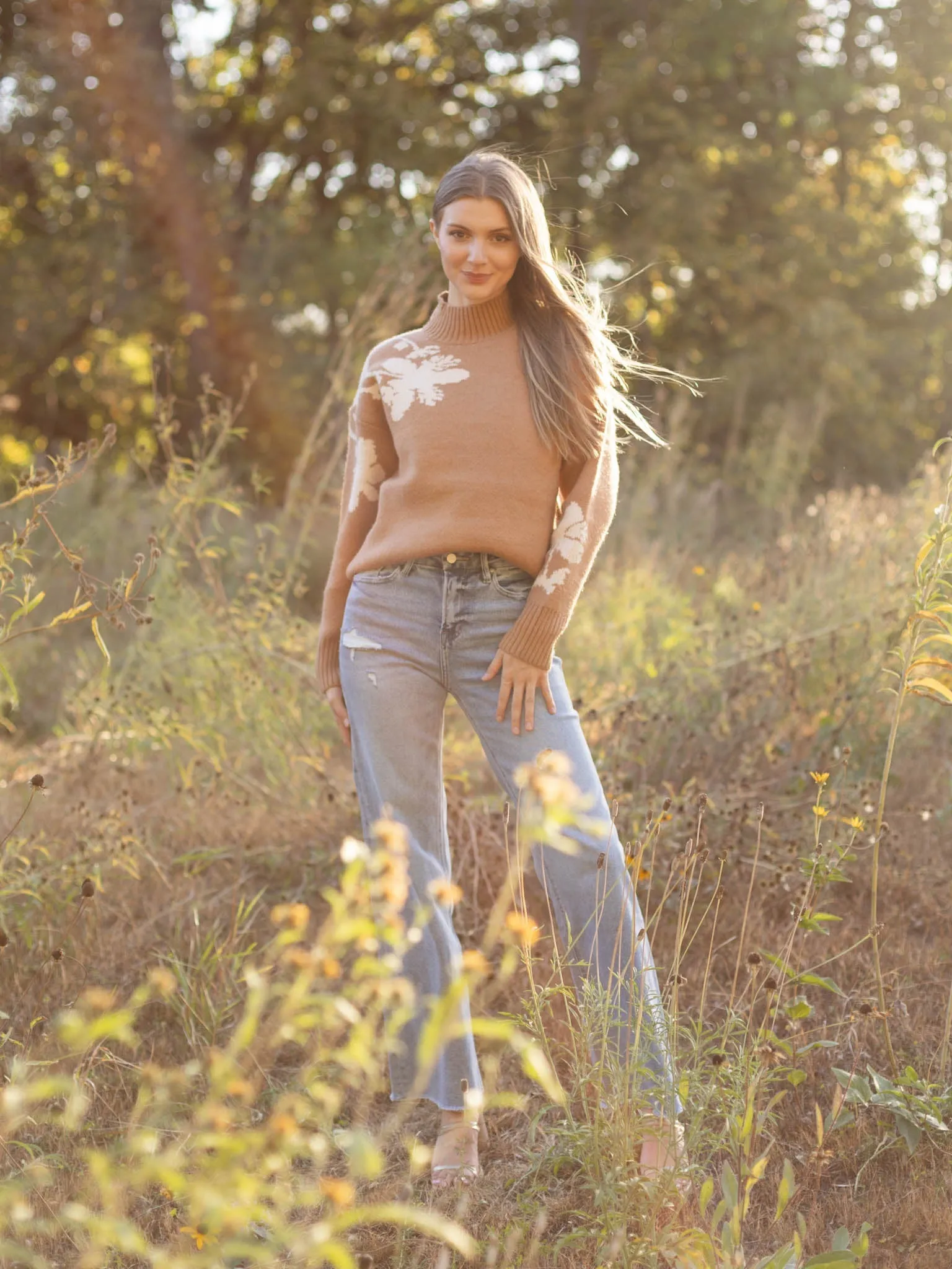 Mock Neck Floral Sweater