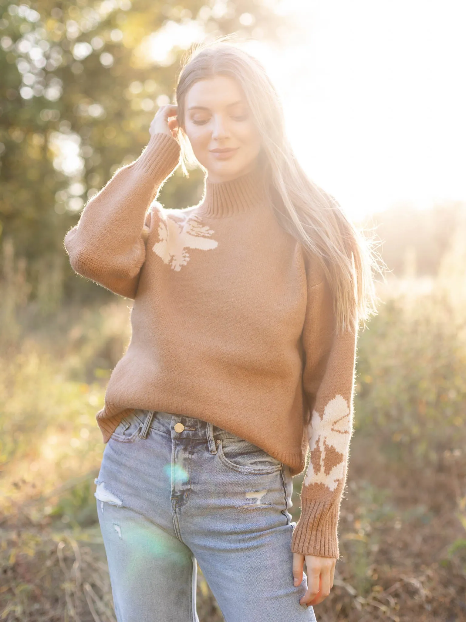 Mock Neck Floral Sweater