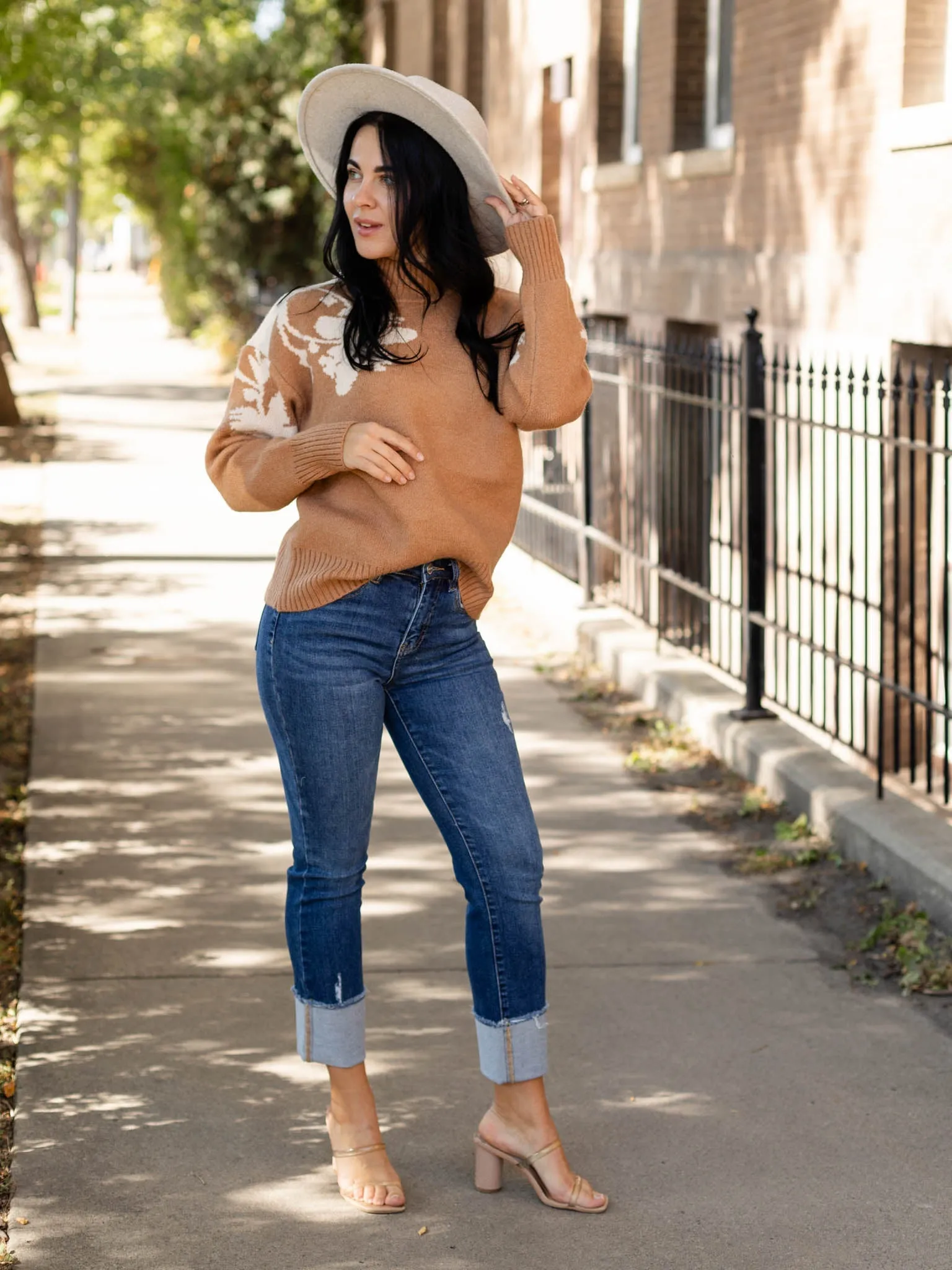 Mock Neck Floral Sweater