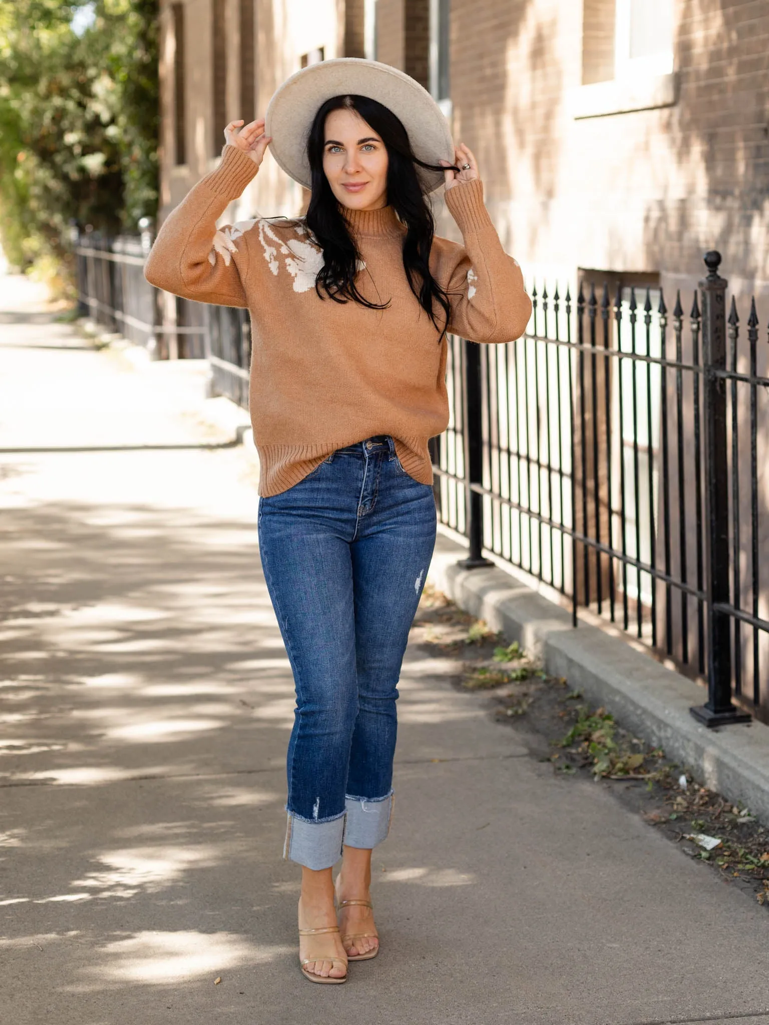 Mock Neck Floral Sweater