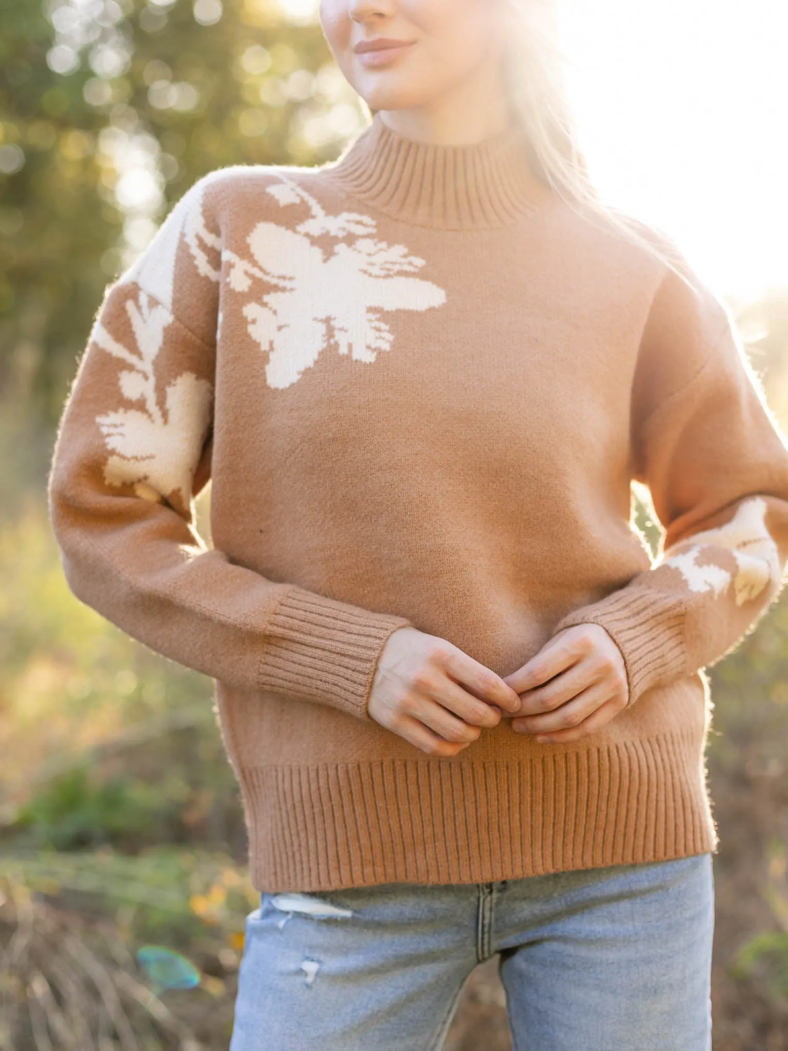 Mock Neck Floral Sweater