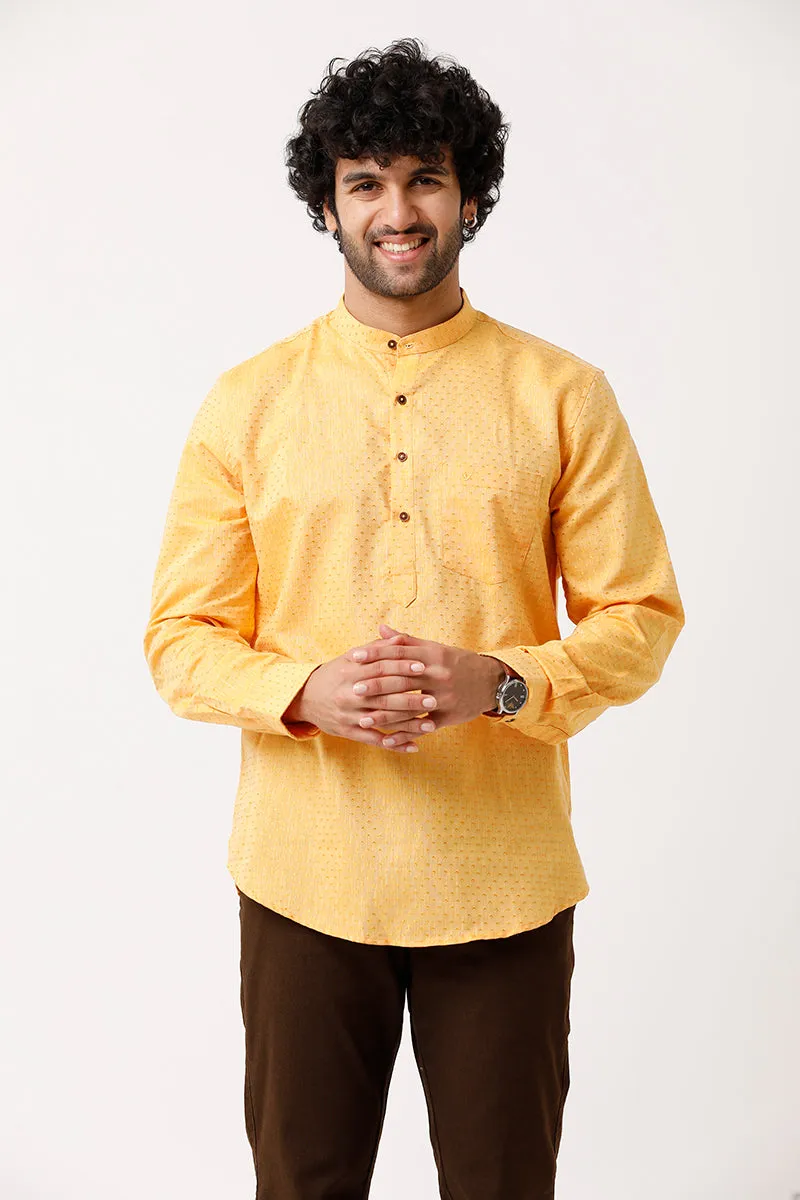 Moksha - Golden Yellow Short Kurta for Men | Uathayam