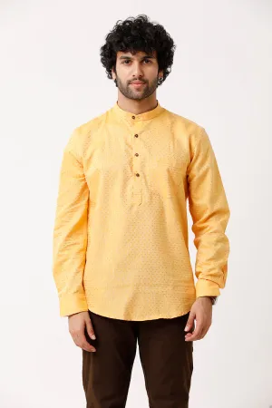Moksha - Golden Yellow Short Kurta for Men | Uathayam