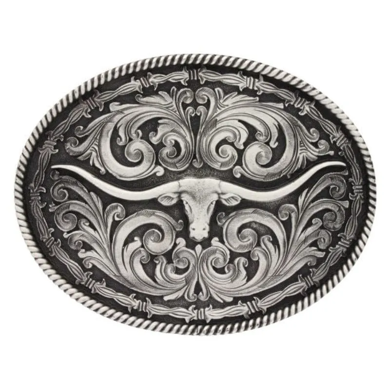 Montana Silversmith Belt Buckle Roper and Barbed Wire Longhorn (A550S)