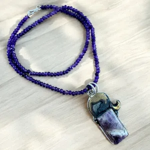 MOON Amethyst Solid 925 Sterling Silver Pendant Necklace