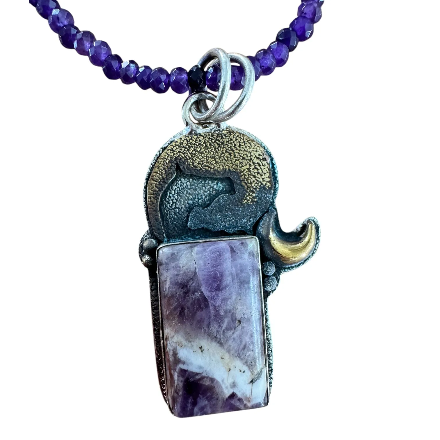 MOON Amethyst Solid 925 Sterling Silver Pendant Necklace
