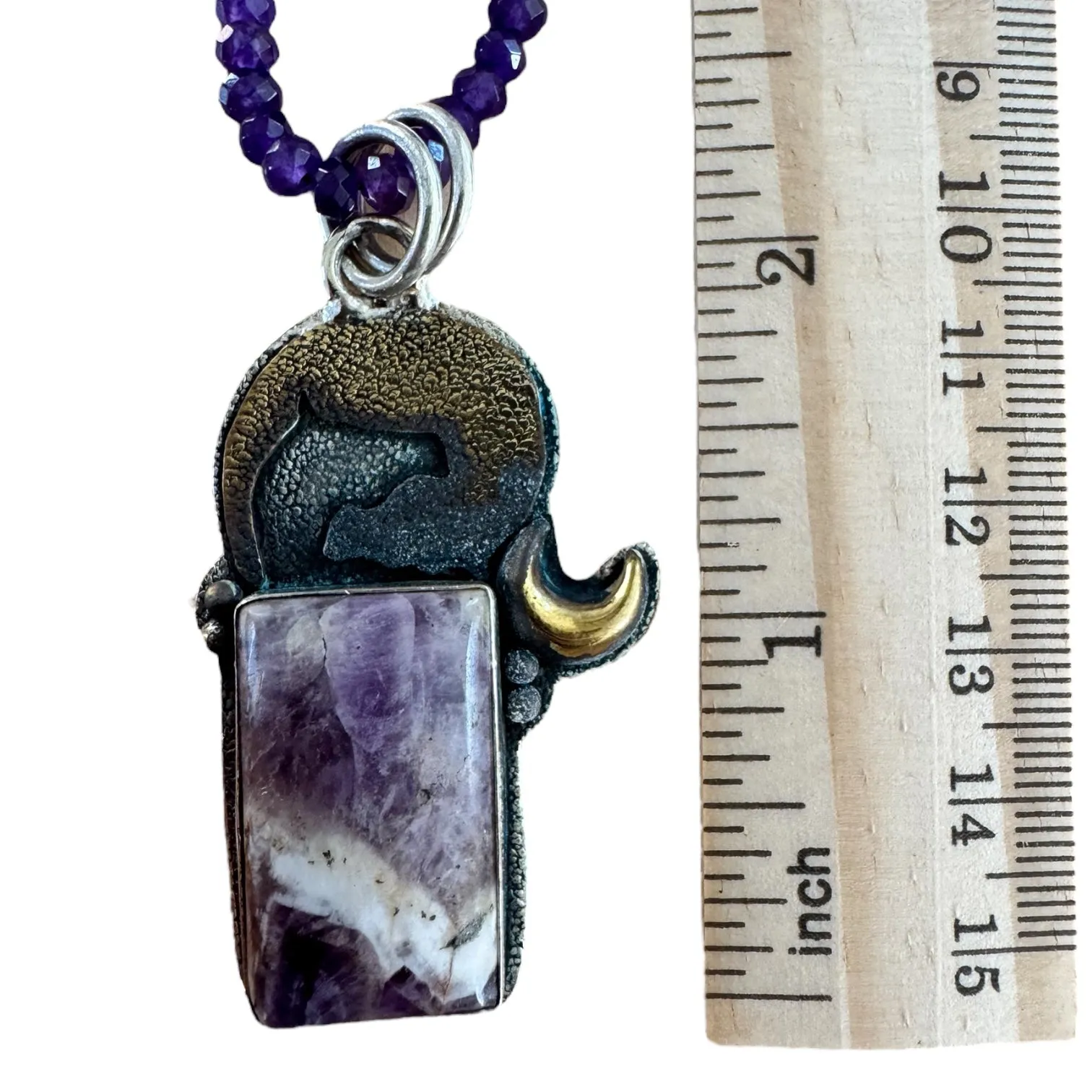 MOON Amethyst Solid 925 Sterling Silver Pendant Necklace