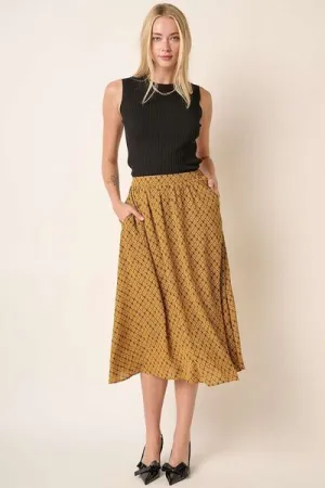 Mustard Printed Midi Skirt