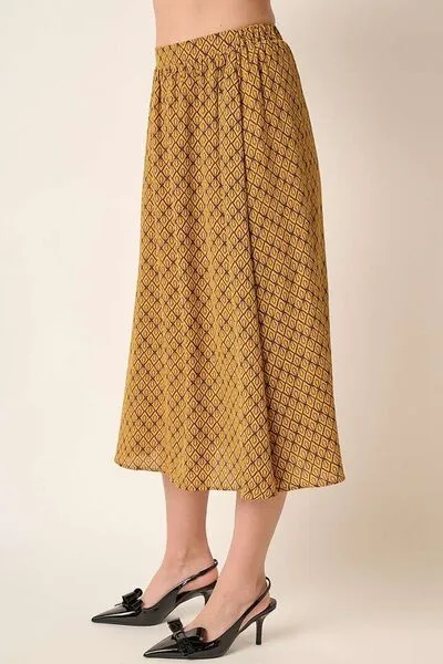 Mustard Printed Midi Skirt
