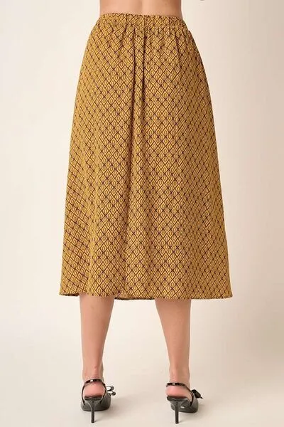 Mustard Printed Midi Skirt