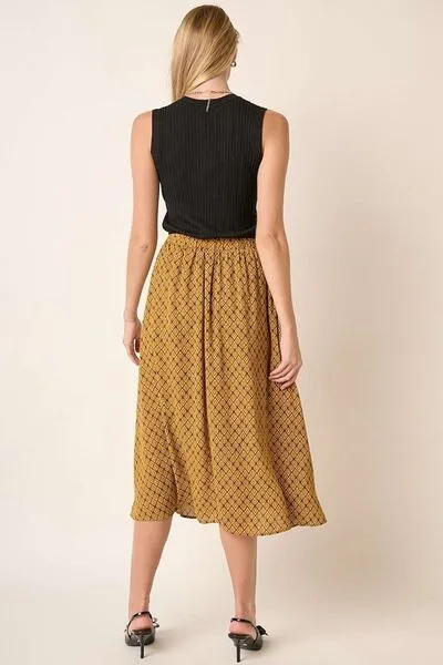 Mustard Printed Midi Skirt
