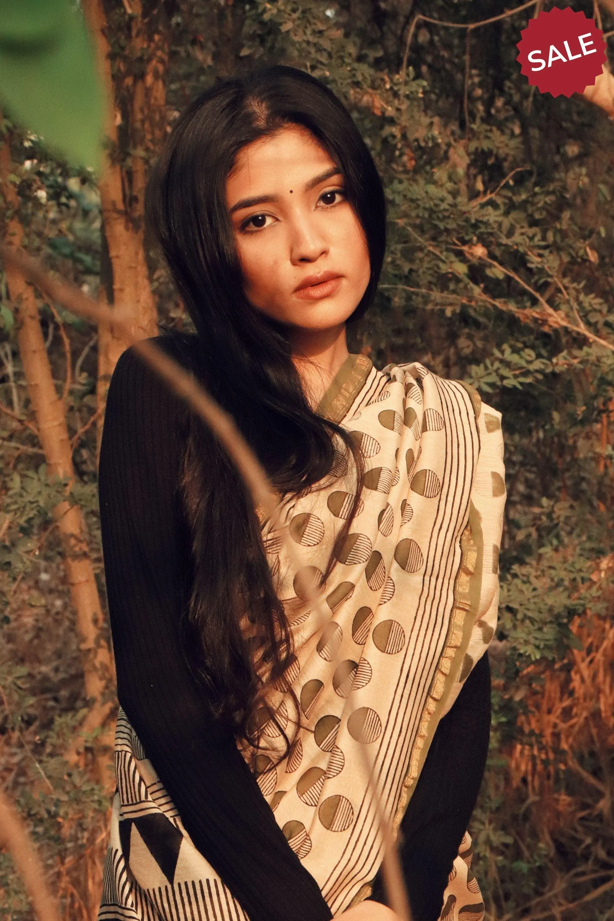 Naltural dyed Bagru saree - Roheda- Green Syahi Begar