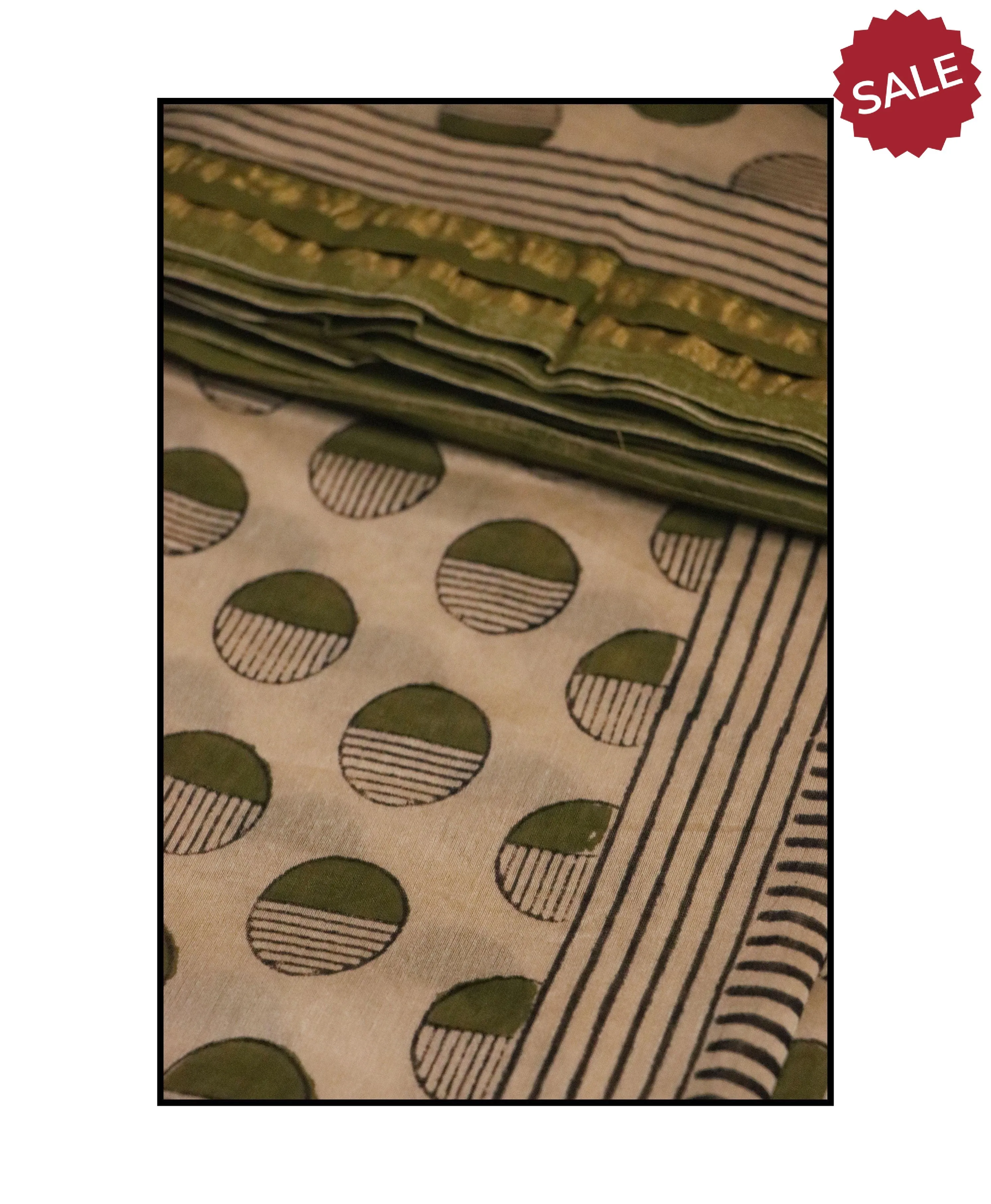 Naltural dyed Bagru saree - Roheda- Green Syahi Begar