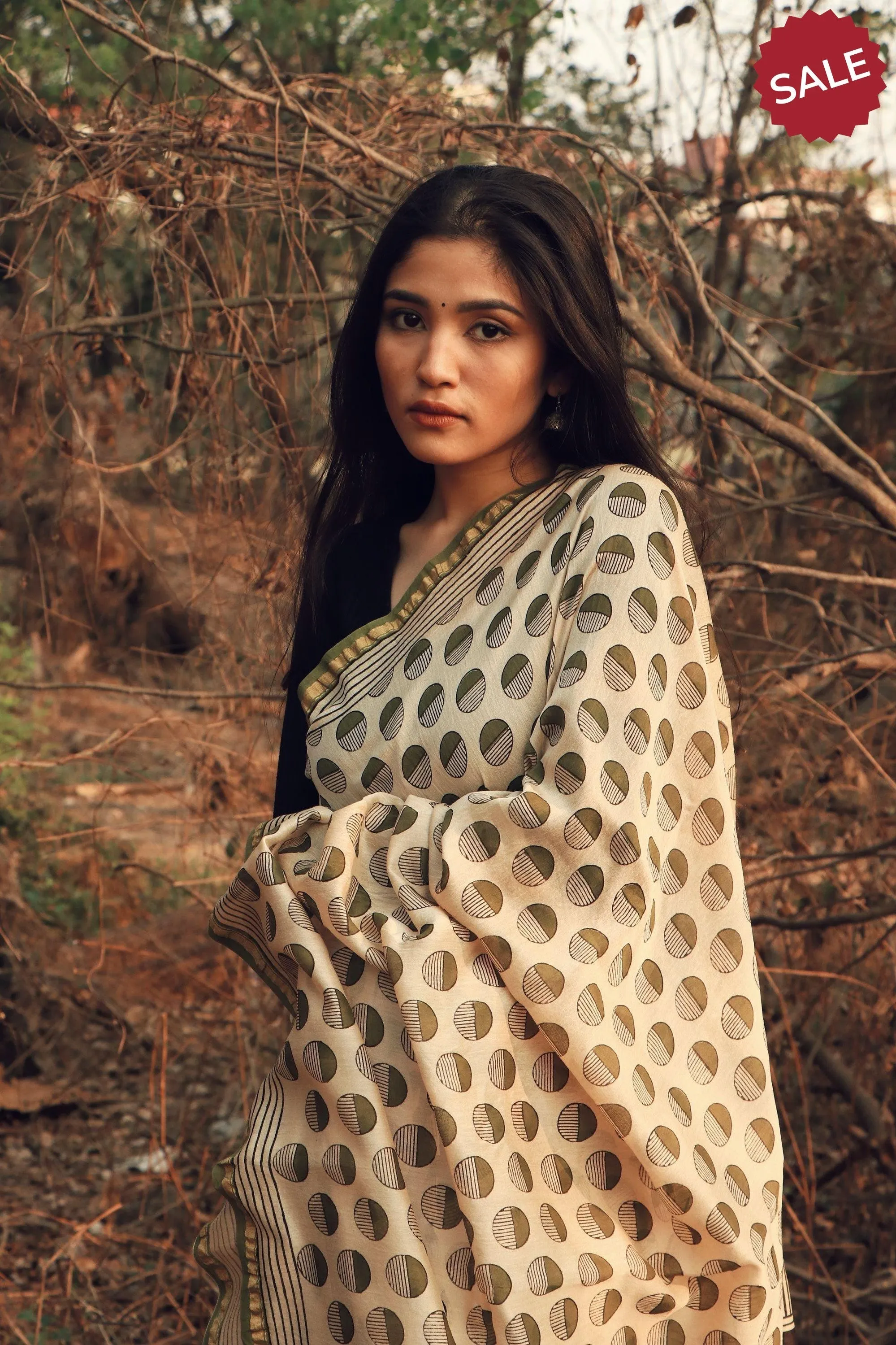 Naltural dyed Bagru saree - Roheda- Green Syahi Begar