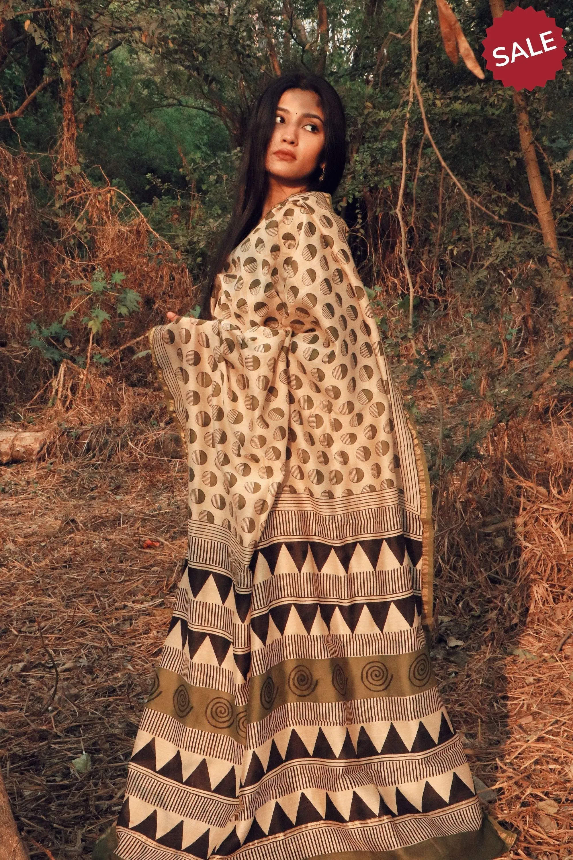 Naltural dyed Bagru saree - Roheda- Green Syahi Begar