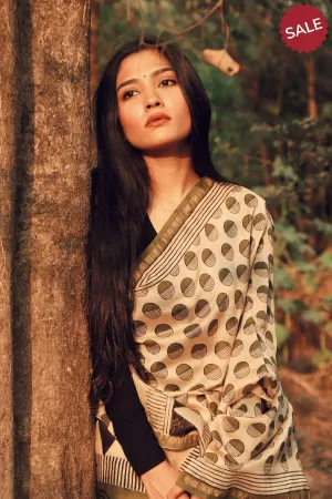 Naltural dyed Bagru saree - Roheda- Green Syahi Begar