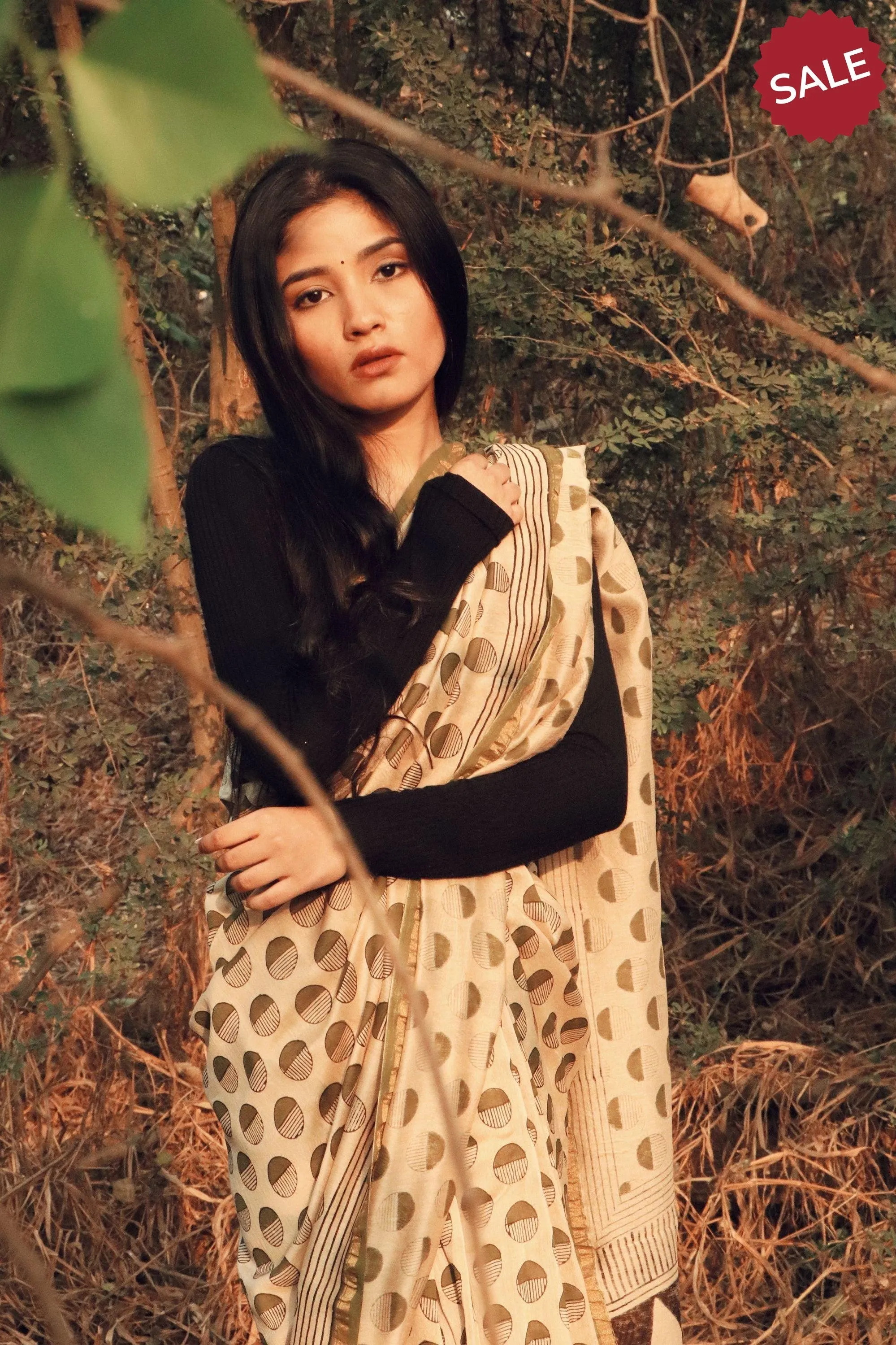 Naltural dyed Bagru saree - Roheda- Green Syahi Begar