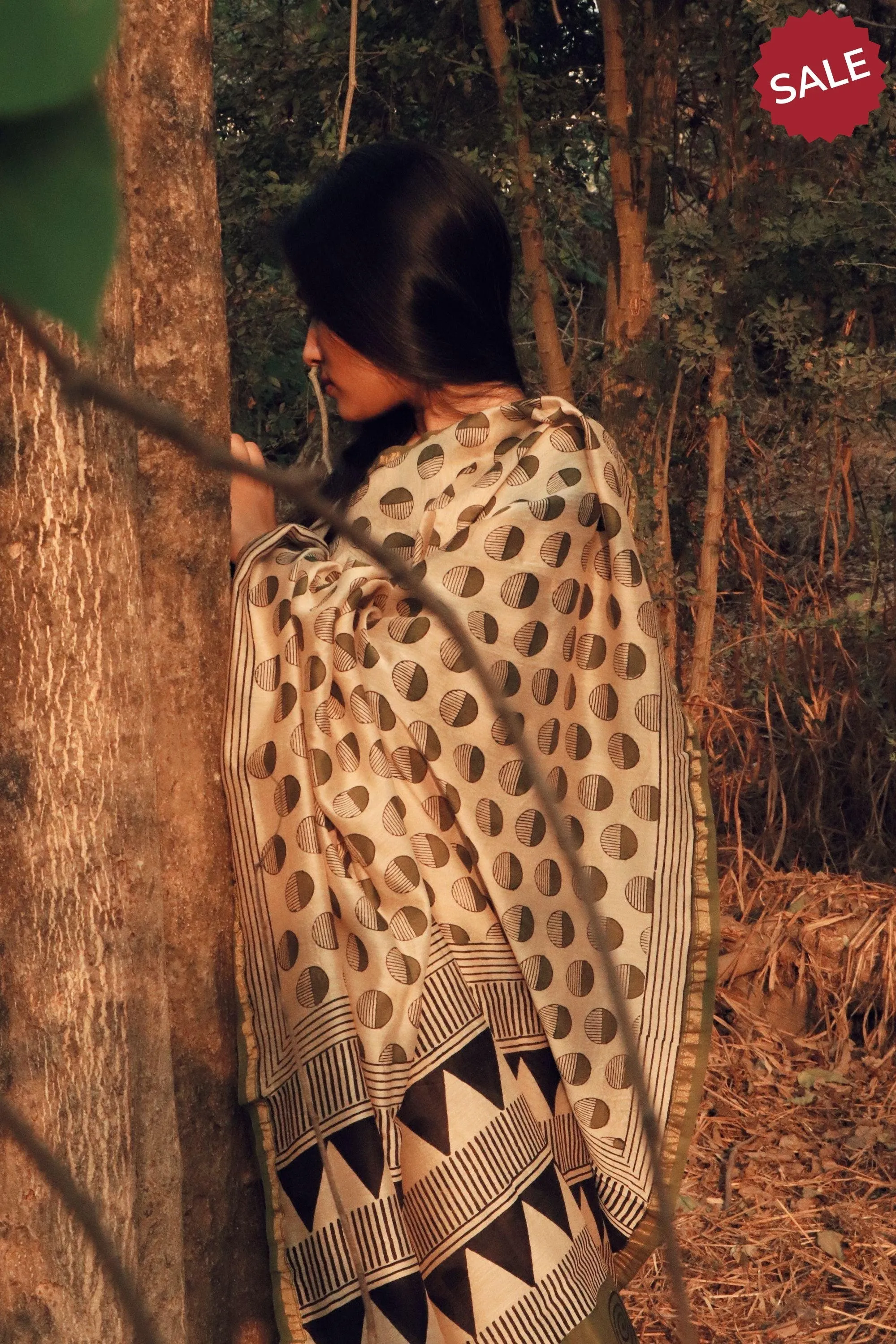 Naltural dyed Bagru saree - Roheda- Green Syahi Begar