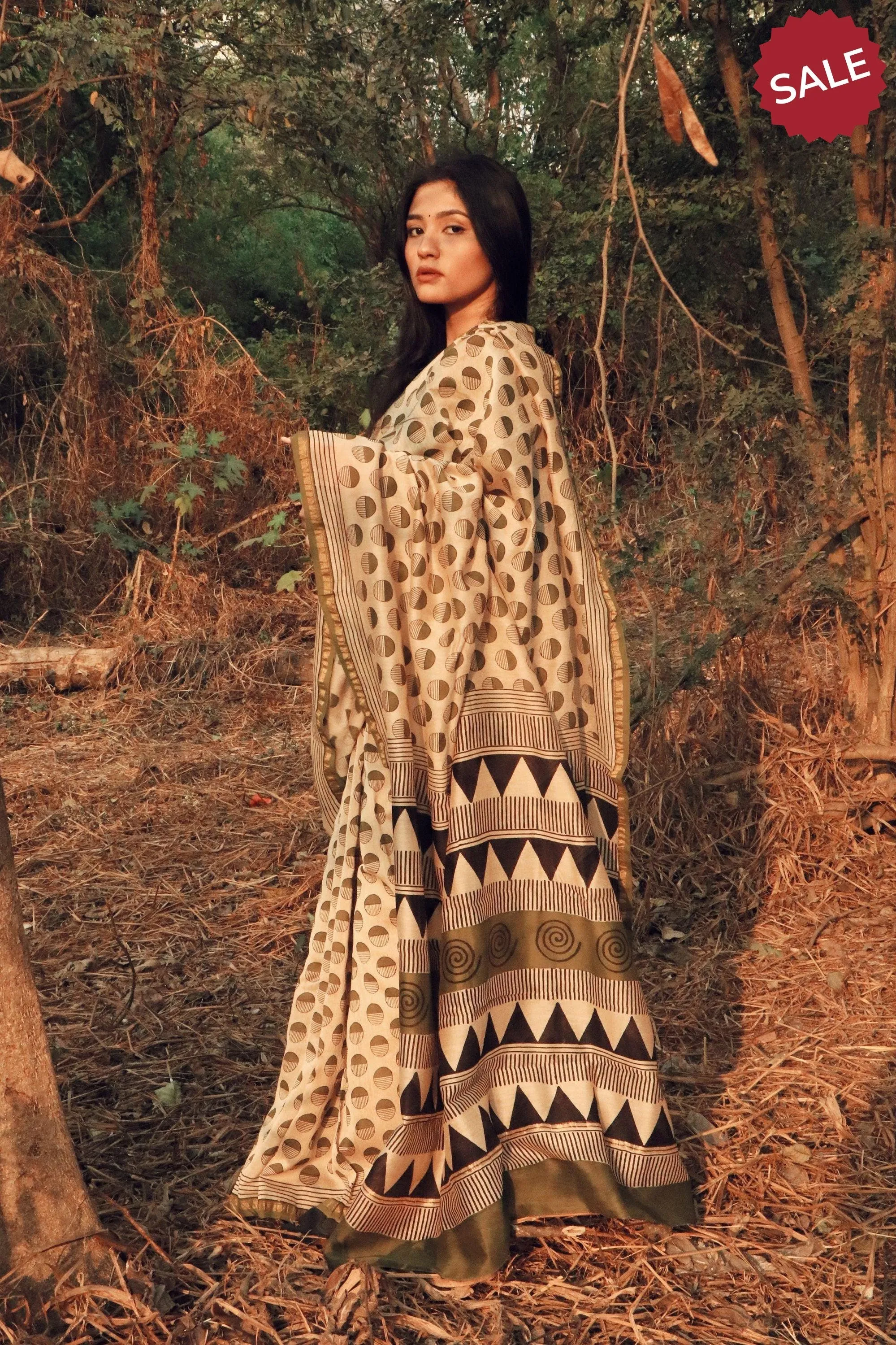 Naltural dyed Bagru saree - Roheda- Green Syahi Begar