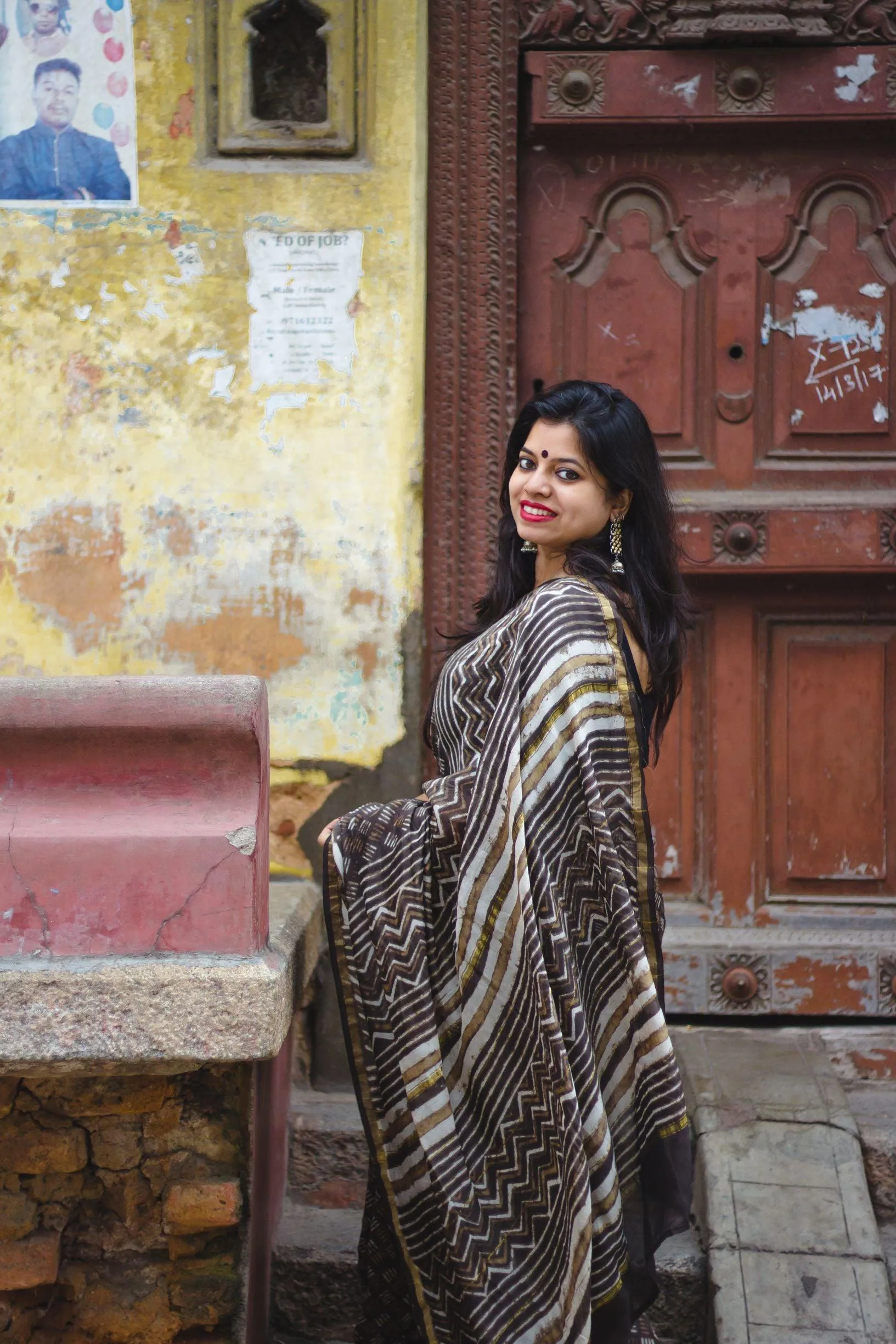 Natural dyed Dabu sarees - Malhar -Kashish mixed stripes