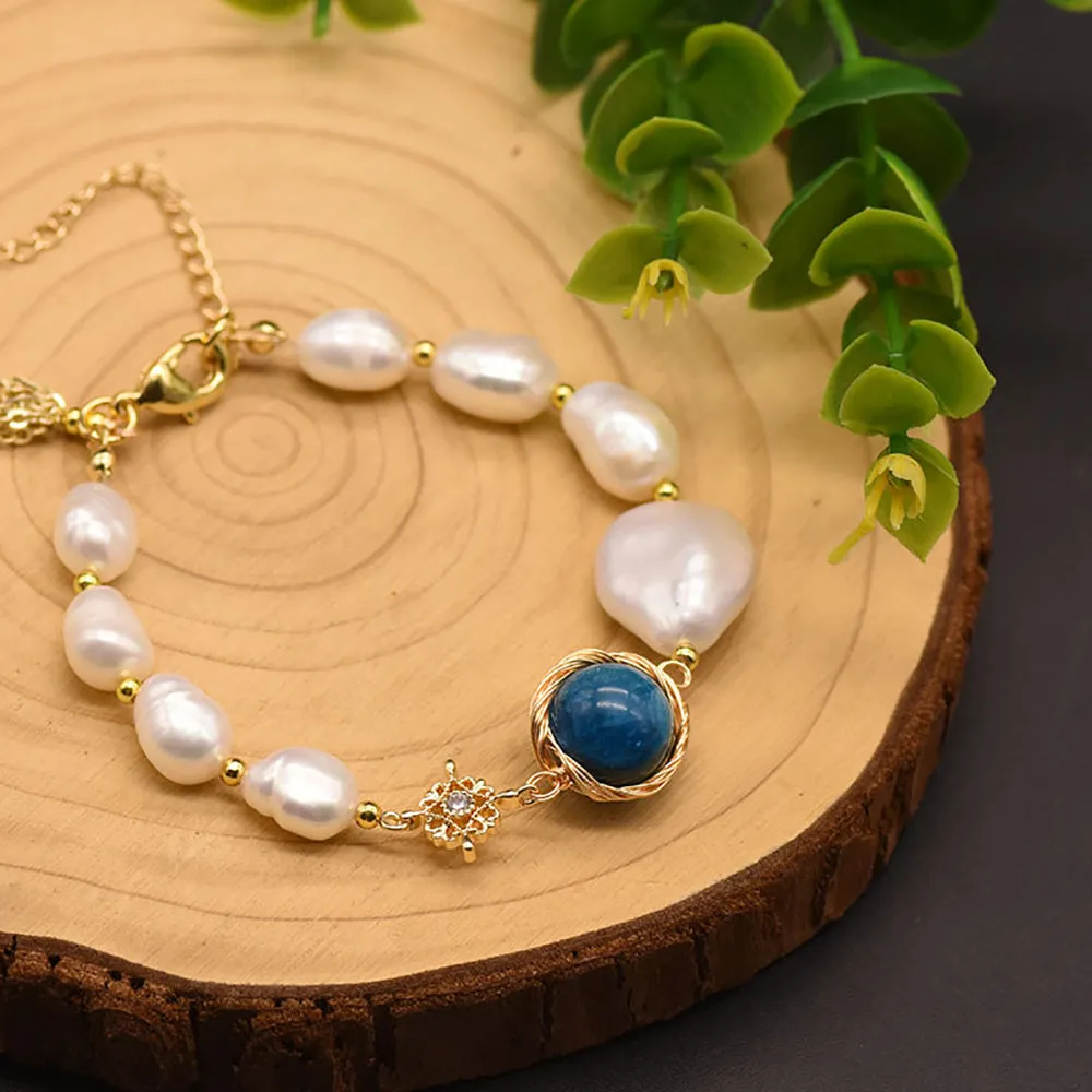 Natural Freshwater Pearl Sapphire Bracelet Bohemian Bangle Women Fashion Jewelry