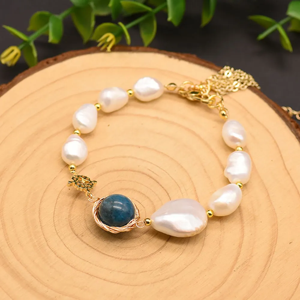 Natural Freshwater Pearl Sapphire Bracelet Bohemian Bangle Women Fashion Jewelry