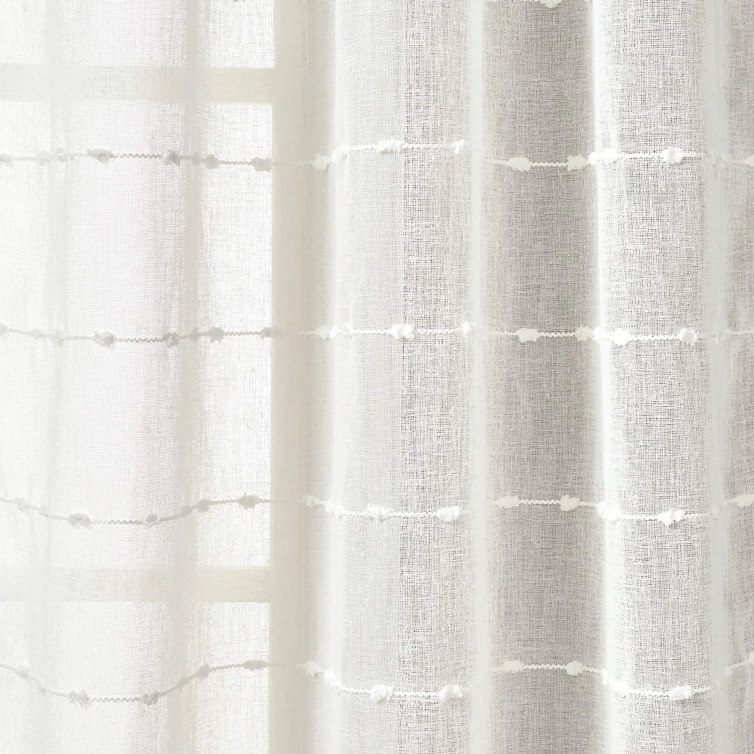 New Gorgeous Lush Decor White Farmhouse Textured Grommet Sheer Window Curtain Set, white Sz 38WX95L each panel! Retails $120 