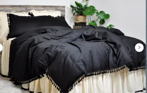 New Rose Home Decor Handmade with Love Tassel Bedding, Boho Duvet Cover Set, Bohemian, Black, Sz Full/Queen Retails $170 