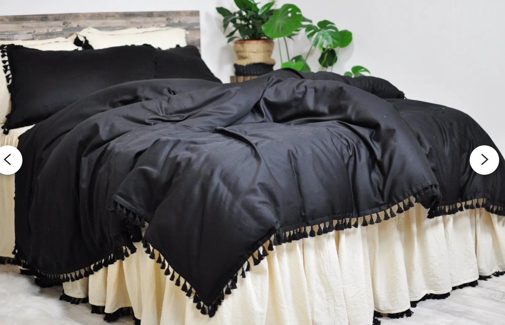 New Rose Home Decor Handmade with Love Tassel Bedding, Boho Duvet Cover Set, Bohemian, Black, Sz Full/Queen Retails $170 