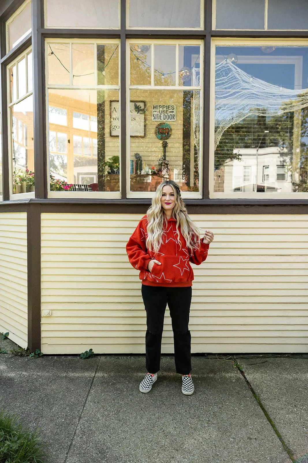 nova teddy pullover hooded sweatshirt in orange