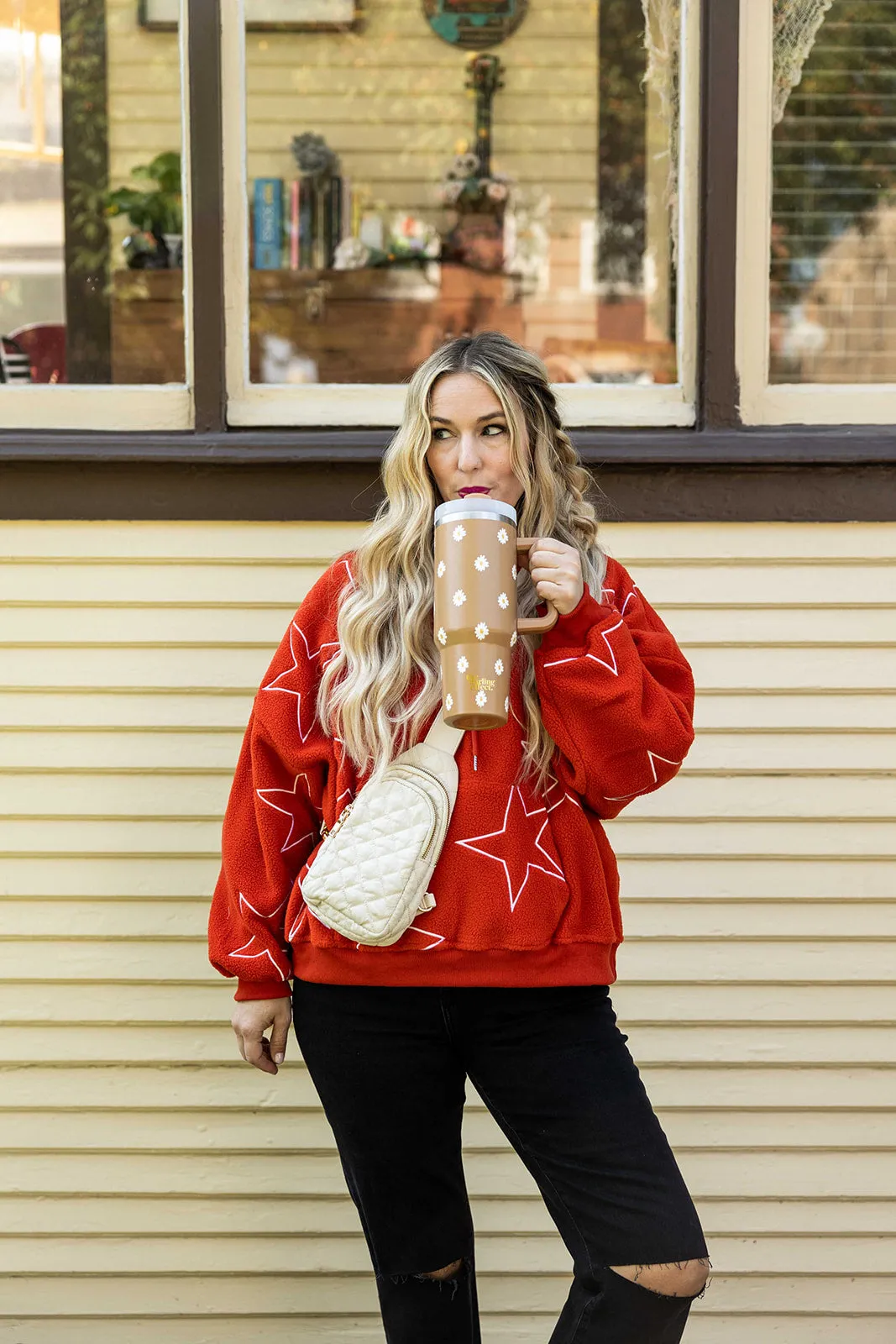 nova teddy pullover hooded sweatshirt in orange